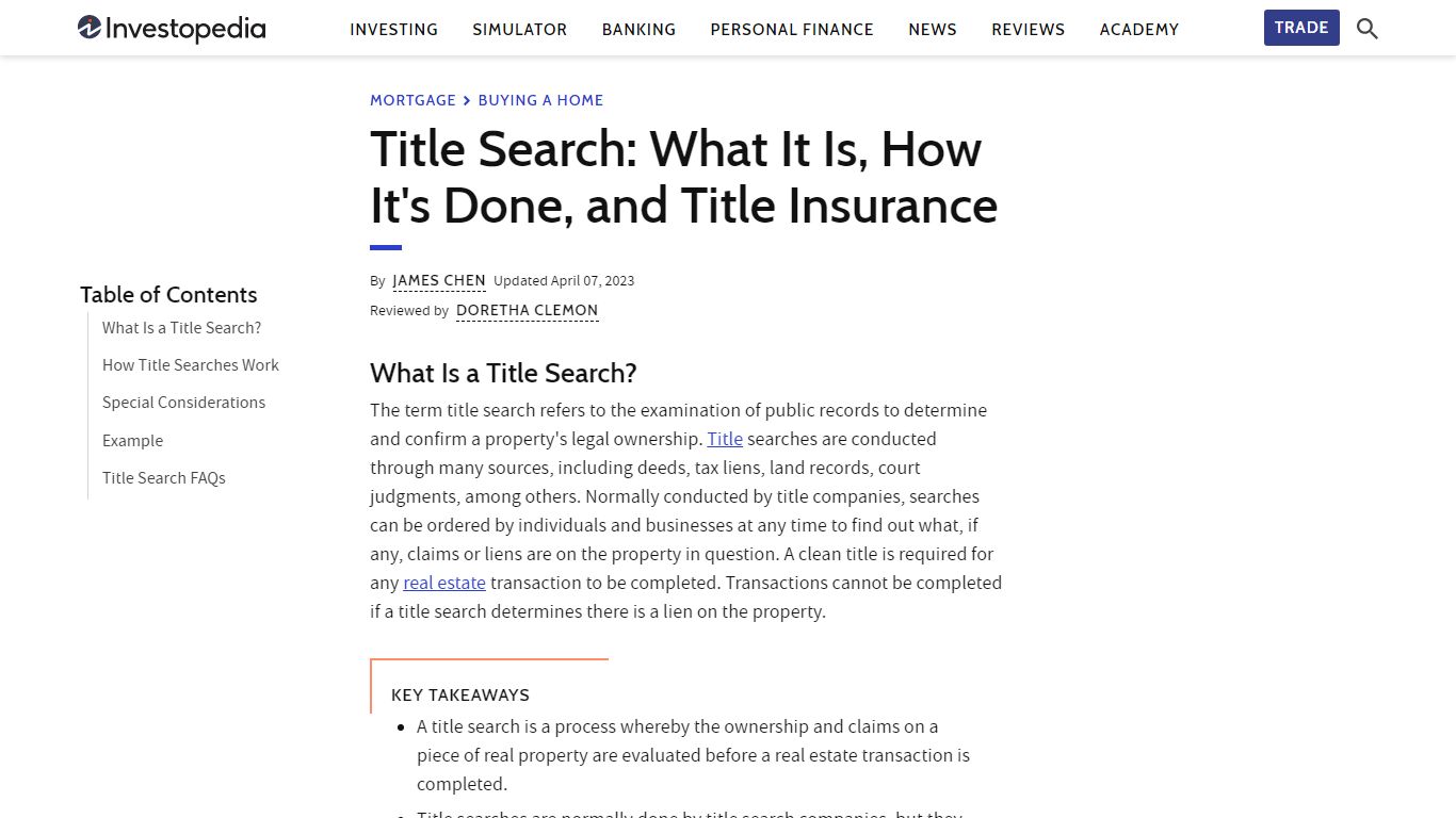 Title Search: What It Is, How It's Done, and Title Insurance - Investopedia